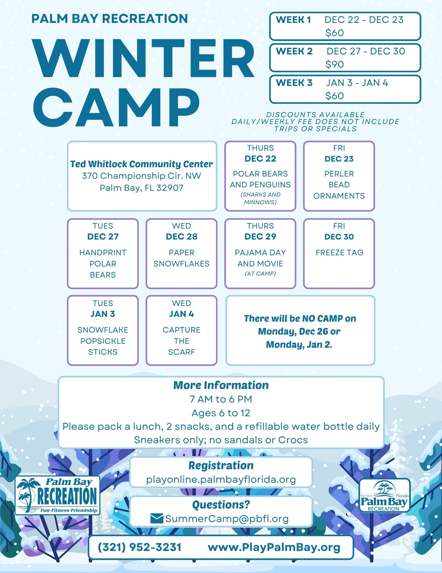 2022 Winter Camp Calendar